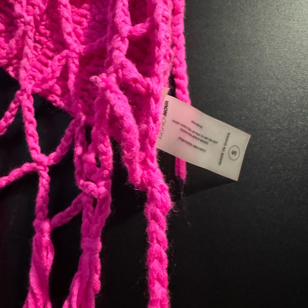 Bright Hot Pink Crochet Fringe Swinsuit Coverup